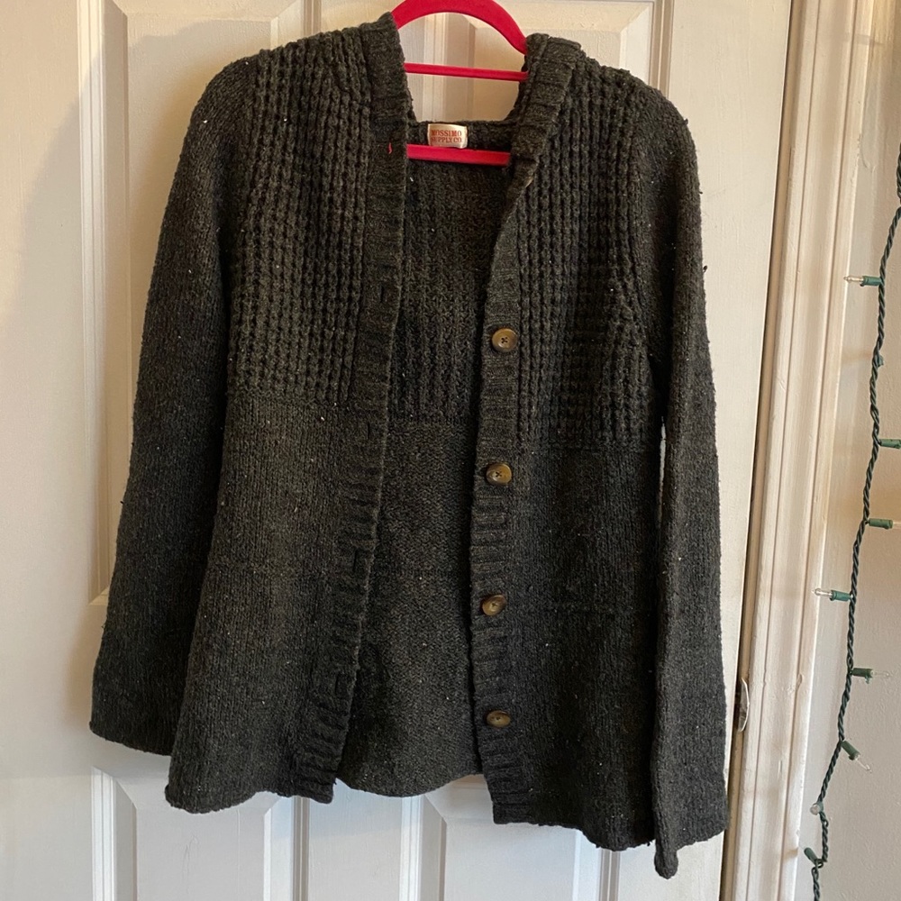 button up hooded knit cardigan